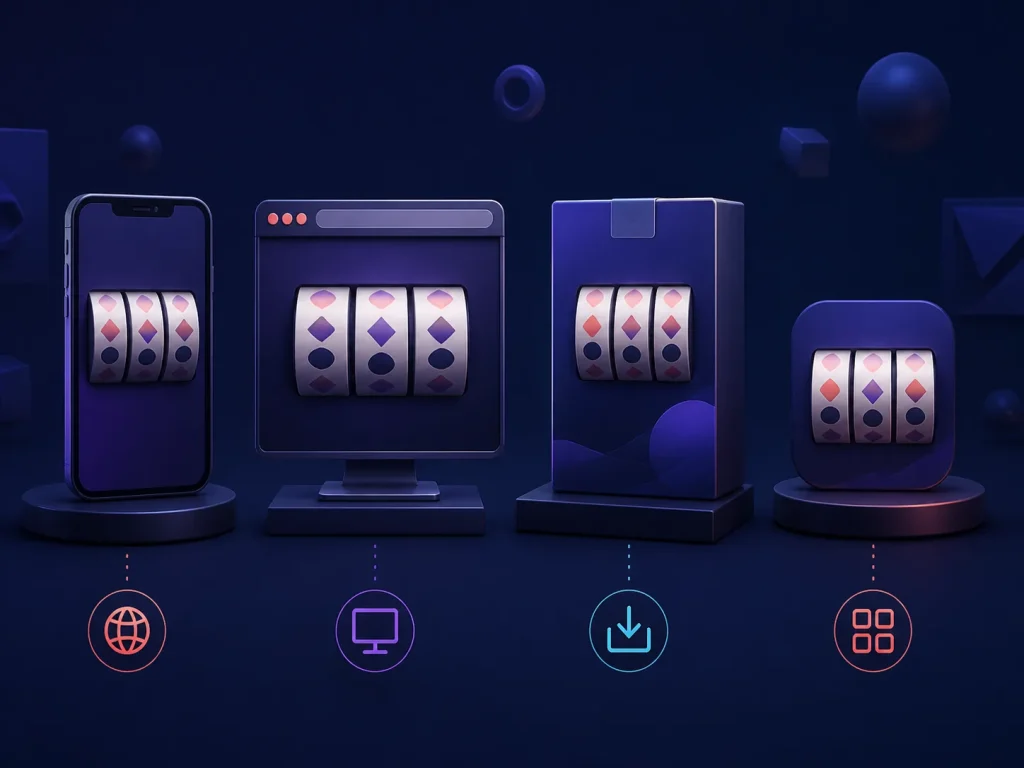 Diferença visual entre site móvel, PWA, APK e app de cassino